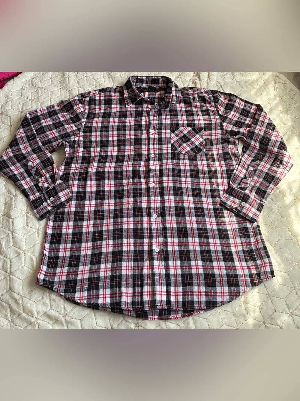 Ativa Men’s Plaid Button-Down Shirt - Black, White & Red